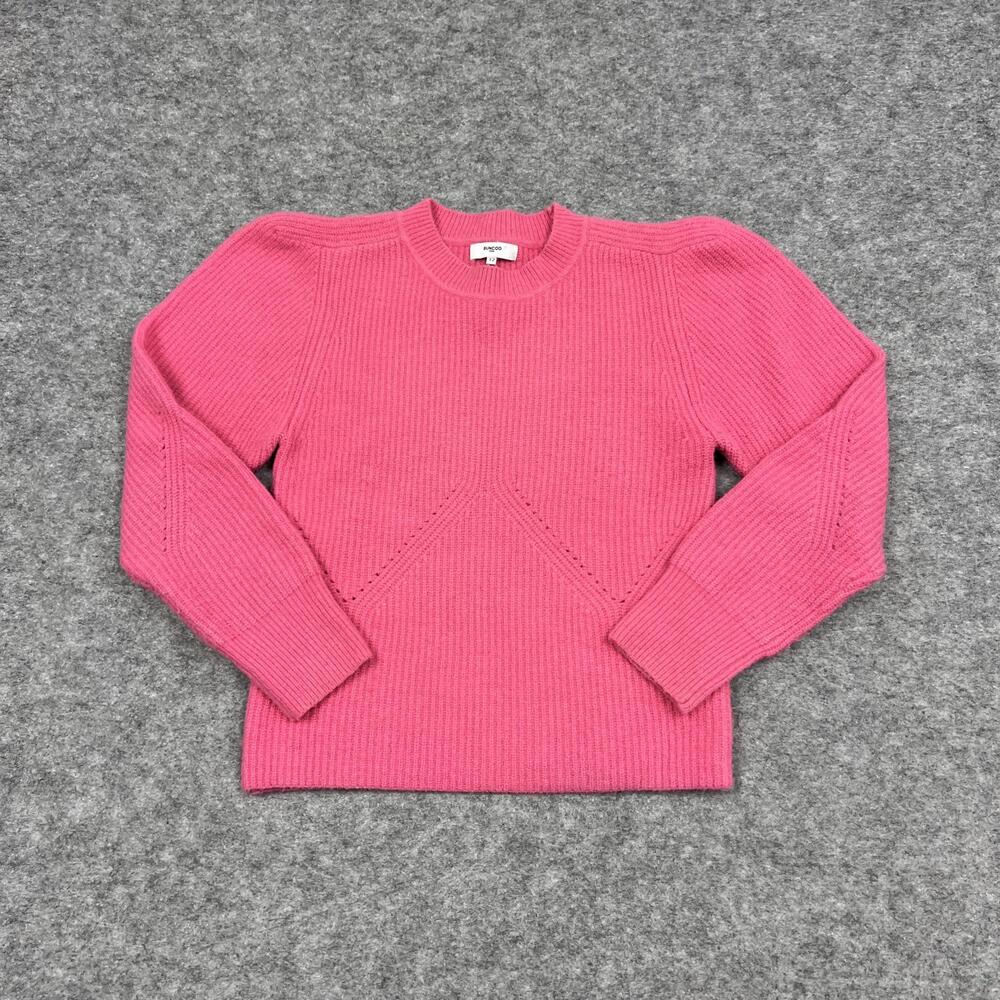 Suncoo Sweater Womens M Pink Tight Knit Crew Neck Raglan Pullover Wool Blend T2